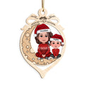 Grandma Grandkid Crossed Legs On Moon In Ornament Shaped Personalized Wooden Ornament