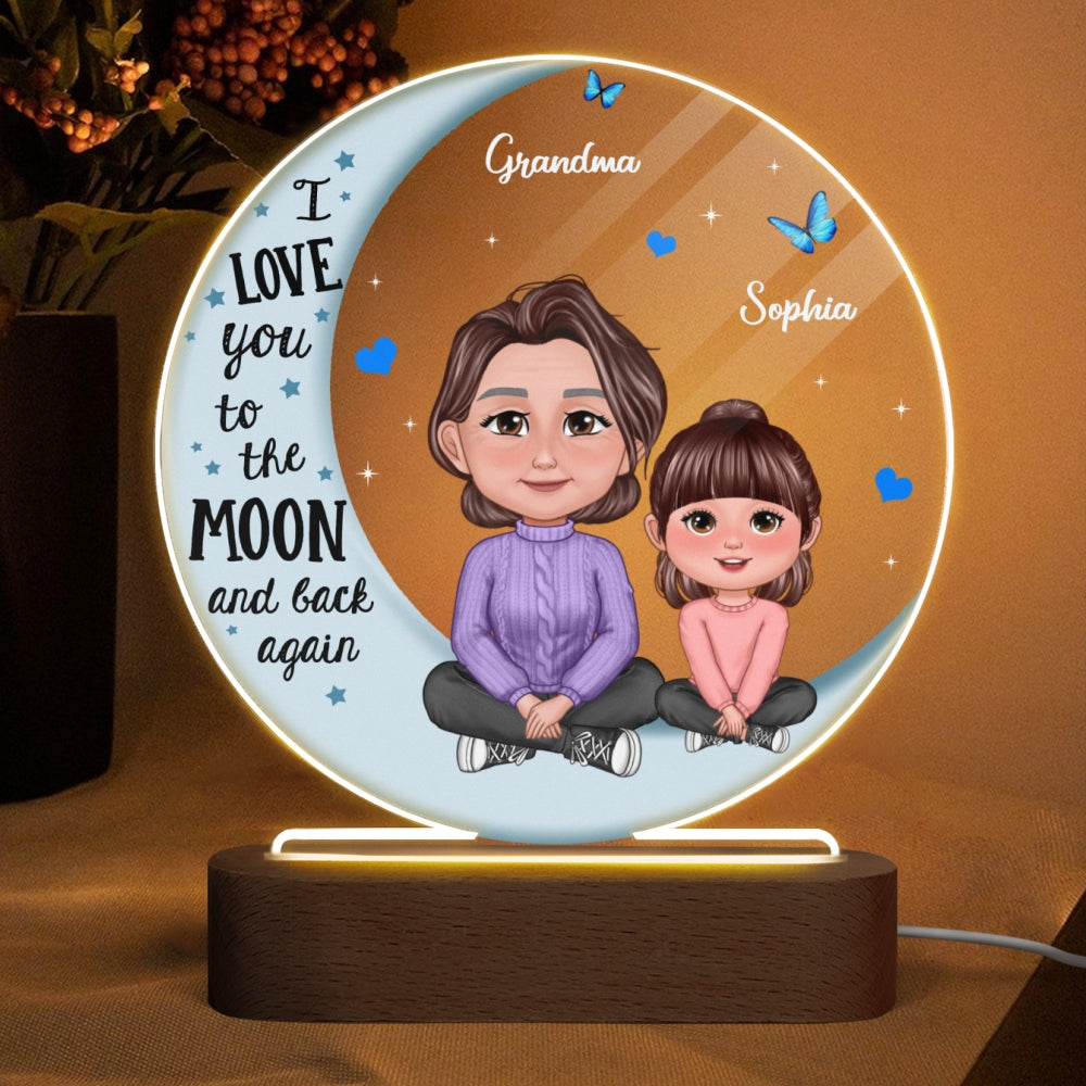 Grandma Grandkid Crossed Legs Blue Moon Personalized Circle Plaque With LED Night Light