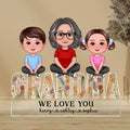 Grandma Granddaughters Grandsons Sitting On Word Vintage Flowers Personalized Acrylic Block Plaque