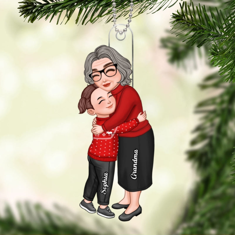 Grandma & Grandkid Hugging Personalized Acrylic Ornament, Birthday And Anniversary Gift
