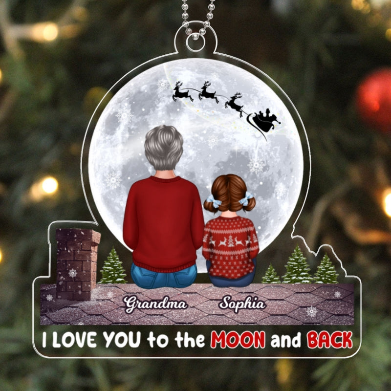 Grandma Grandkid Back View On Roof Love To The Moon Personalized Acrylic Ornament